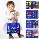 EVERGD Busy Board Montessori Educational Activity Sensory Board Preschool Learning Fine Motor Skills, Dinosaur Theme, Travel Toy for Plane Car