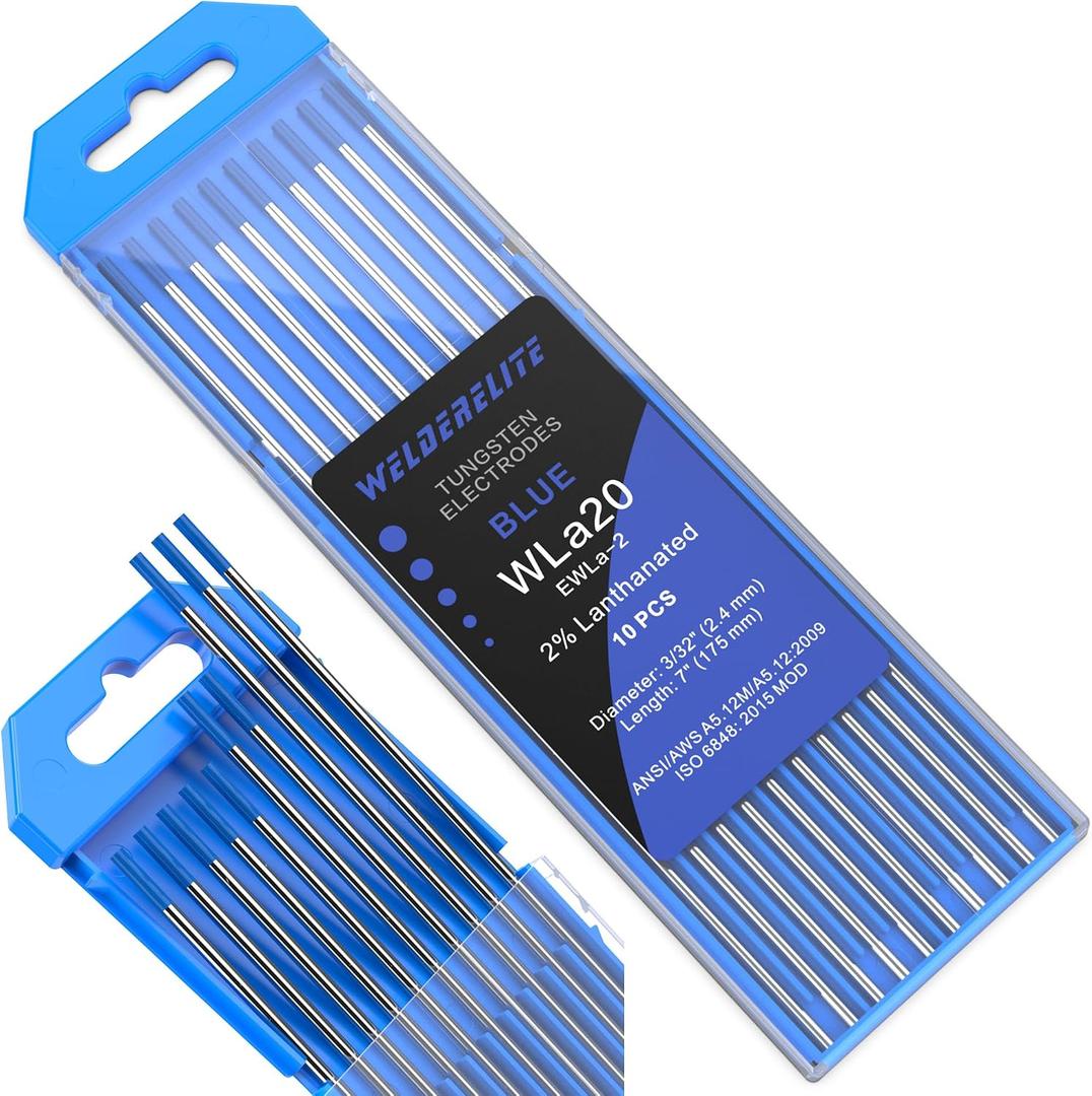 TIG Welding Tungsten Electrode 10 Pack 3/32" × 7" (Blue - 2% Lanthanated, WL20/EWLa-2) for AC/DC TIG Welding