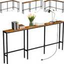 70" Narrow Console Sofa Table with Power Outlets & 2 USB Ports, L Shaped Behind Couch Table Skinny, 3 Assembly Options Entryway Tables with Charging Station for Living Room, Hallway, Brown, 70IN
