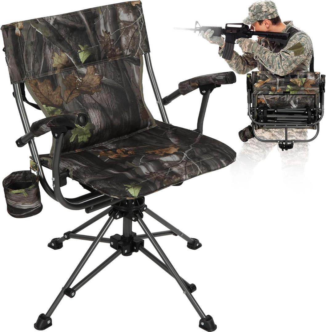 REDCAMP 360 Degree Swivel Hunting Chair for Blinds, Folding Hunting Seats with Armrest for Camping Backpacking Fishing (Camo1 Pc)