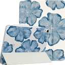 Compatible for iPad Air 6th 11-inch M2 (2024),iPad Air 5/4 (2022/2020 5th/4th Generation 10.9-Inch) Case with Pencil Holder Cute Floral Soft TPU Trifold Stand Protective-Blue Flower