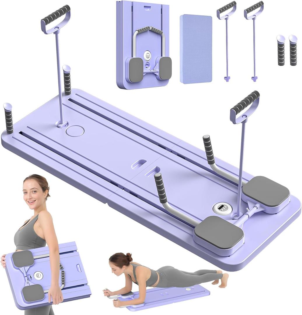 JANUA Pilates Board - Pilates Reformer Set, Multi-Purpose Foldable Pilates Reformer Board for Home, 5 in 1 Pilates Sliding Board, Purple