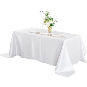 Horbaunal White Satin Tablecloth 60 x 102 Inches Rectangle Satin Table Cover Bright Silk Table Cloth for Wedding Party Banquet