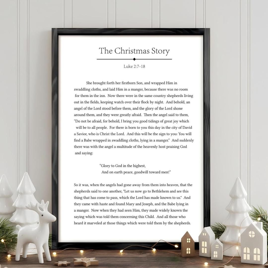 LITIVY The Christmas Story Farmhouse Scripture Wall Decor Christmas Framed Wall Art 30" x 20" Bible Verse Xmas Sign Home Decor For Mantel,Dining room, Office(Black, 30 x 20 In)
