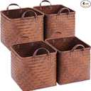 VZFXRD 13x13x13 Laundry Baskets Hampers, Wicker Storage Baskets for Shelves, Woven Basket for Blankets, Clothes, Organizer Storage Bins with Handles, Set of 4-Brown