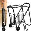 Horse Saddle Tack Cart with Wheels, Rolling Iron Heavy Duty Trailer Organizer with Hooks Foldable Horse Cinch Equipments Stable Storage Tool for Saddle Moving Transport Organizer Supplies