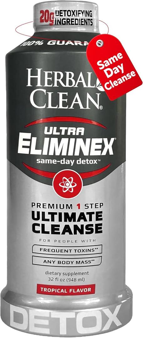 Herbal Clean Same Day Ultra Eliminex Detox Cleanse Drink* (32 fl oz) - Tropical Fruit Flavor Full Body Cleanse Detox Drink with Milk Thistle Seed* for high Toxin*, Vitamin B12 for Men & Women Tropical Fruit, 

Exp 10/03/2027