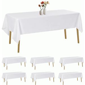 6 Pack Rectangle Tablecloth 60 x 120 Inches White Table Cloth Stain and Wrinkle Resistant Washable Polyester Fabric Table Cover for Party, Wedding and Banquet Decoration