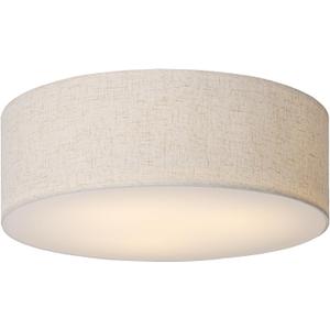 18-Inch Large Flush Mount Ceiling Light Fixture with Fabric Shade, Modern Drum Closed to Ceiling Lighting for Living Dining Room, Bedroom, Kitchen, Foyer - Farmhouse 3-Light Lamp & Chandelier (Beige)