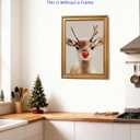 Red Nosed Reindeer Christmas Wall Art Rustic Christmas Farmhouse Mantle Wall Decor Holiday Canvas Art Poster for Living Room Home Decor Aesthetic 12x16inch Unframed