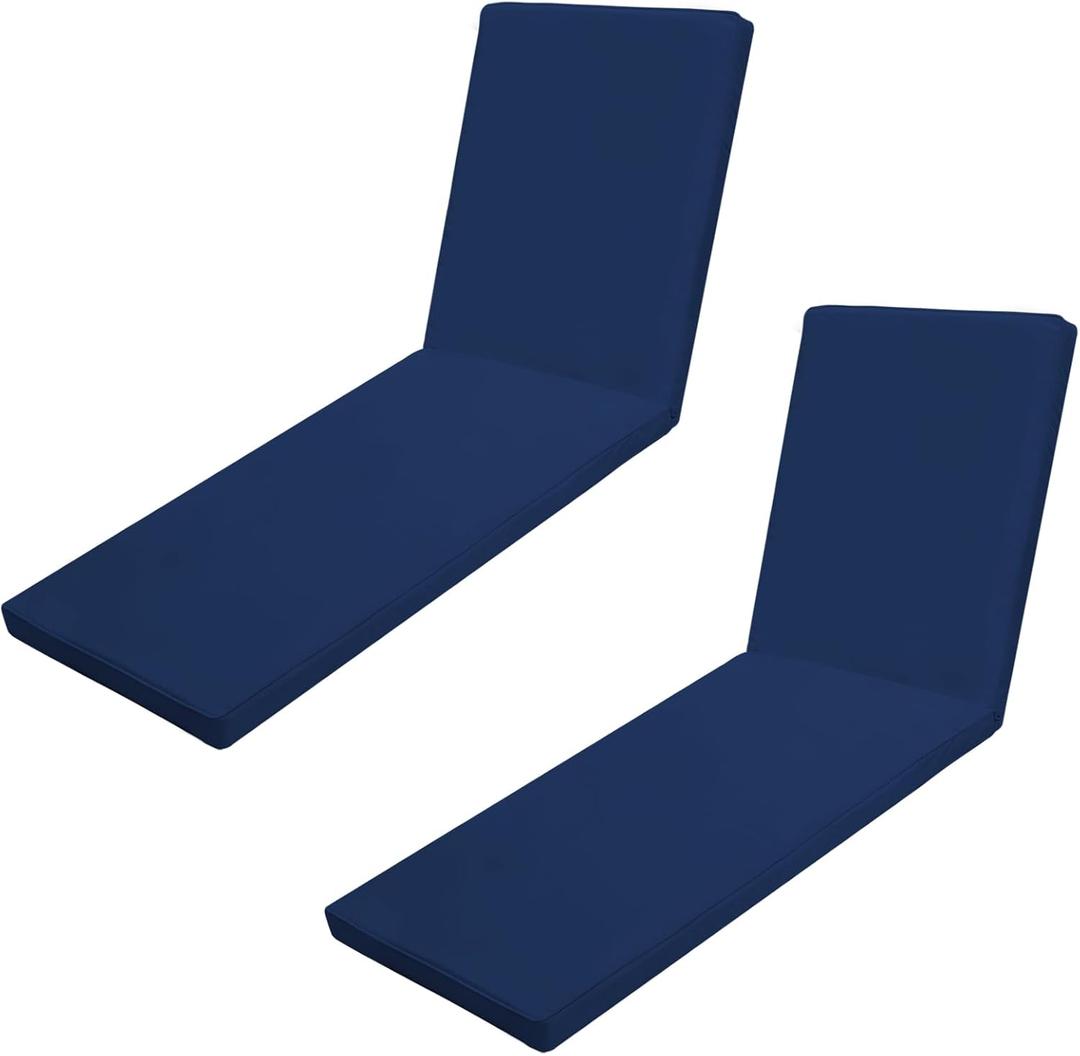 Outdoor Chaise Lounge Cushions for Patio, 71"x22"x3" Lounge Chair Cushions Set of 2, Waterproof Replacement Seat Cushions for Outdoor Furniture (Blue, 2 Pcs)