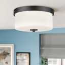 EMAK Black Modern Flush Mount Ceiling Light Fixture with Milk Glass, FM082-BK-ML