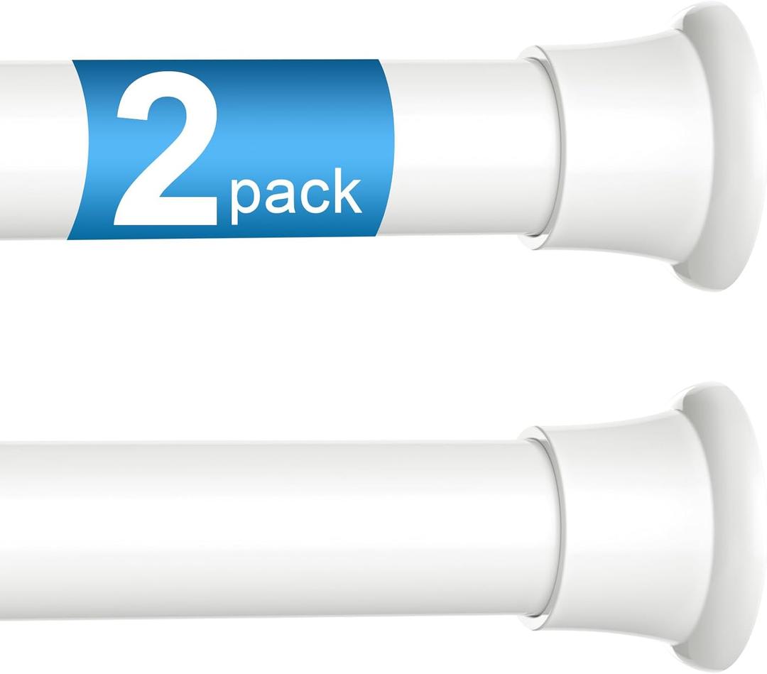 2pack Tension Curtain Rod 30 to 62 Inch, White Spring Tension Curtain Rod Adjustable Expandable Curtain Rod No Drilling, Spring Loaded Curtain Rods for Windows, Bedroom, Doorway Door, Closet