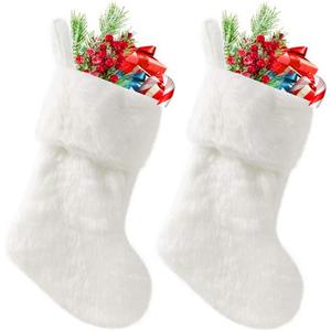 White Christmas Stockings 2 PCS 20 Inch Faux Fur Large Christmas Stocking for Hanging Decorations, White