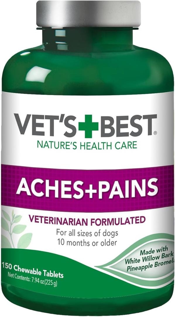 Vets Best Dog Pain Relief Supplement  Natural Aspirin Alternative for Hip and Joint Pain, Arthritis, and Aches  Vet Formulated Mobility Support Tablets for Dogs  150 Count
