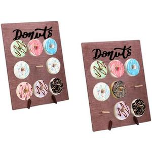 2 Pcs Wood Donut Wall Display Stand Reusable Rustic Doughnut Board Holder Donut Party Supplies for Wedding Birthday Family Party Festival Table Decor (Curry and Black)