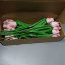 MACTING 30 PCS Artificial Tulip Flowers 13.7" Real Touch Fake PU Tulips Bouquet Faux Flowers for Floral Arrangements Table Centerpieces Kitchen Indoor Home Mothers Day Decorations,Peach Pink