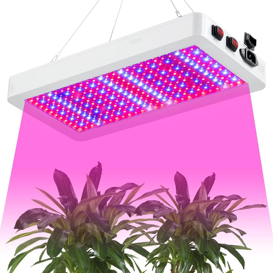 B1000W LED Plant Grow Light Dimmable, Best Grow Lights for Indoor Plants Full Spectrum, Seed Starting Seedlings Vegetable Hanging Growing Lamps, Double Switch Grow Light for Indoor Plants