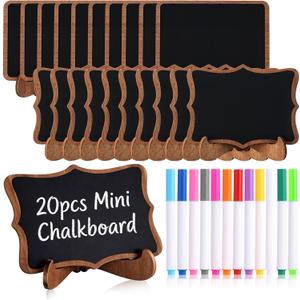 20 Pack Mini Chalkboards Signs with 12 Colored Chalk Pens 3 x 4'' Small Rectangle Chalkboards with Easel Stand Place Cards for Weddings Birthday Parties Message Board Sign