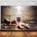BELECO 7x5ft Fabric Holy Communion Backdrop Last Supper of Jesus with Passion, Communion and Calvary - Holy Grail and Bread with Crown of Thorns Background Church Decor Banner Photo Studio Props