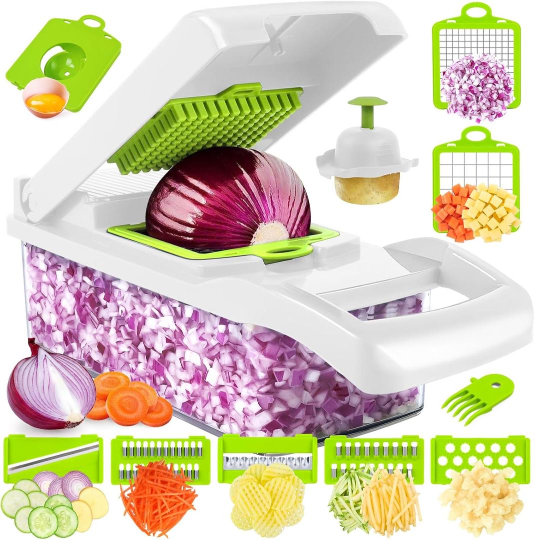 MAIPOR Vegetable Chopper - Multifunctional 15 in 1 Professional Food Chopper - Dicer, Cutter, Egg Slicer (White)
