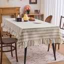 Vctops Farmhouse Sage Green Stripe Ruffle Table Cloth, Boho Cotton Linen Tablecloth, Washable Table Cover for Square Table Baby Shower Kitchen Party Wedding Decor (Green A,70"x70")