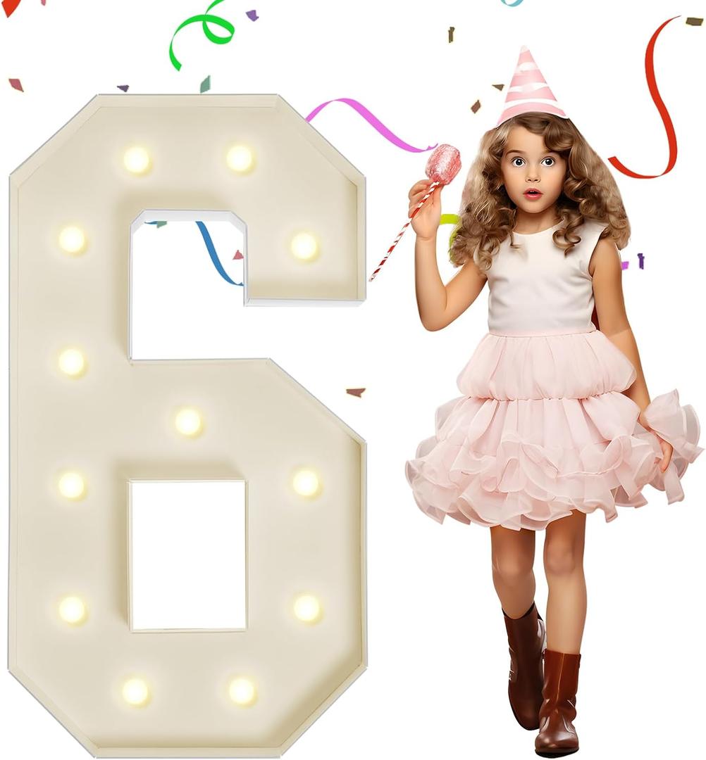 4FT Marquee Numbers, Large Light Up Numbers 6 for 6th 16th 60th Birthday Party Decorations, Giant Light Up Number for 2026 Graduation Prom Decor, 4 Feet Number 6 w/Lights DIY Kit