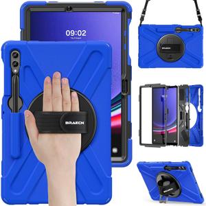 BRAECN for Galaxy Tab S10+Plus/ S9+/S9 FE+/S8+12.4 Inch Case,Heavy Duty Tablet Case with 360 Rotating Stand &Hand Strap, Built-in S Pen Holder, Shoulder Strap for Samsung Galaxy Tab S9 Plus -Blue