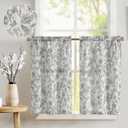 jinchan Floral Kitchen Curtains for Windows 36 Inch Linen Tier Farmhouse Cafe Curtains Country Botanic Small Window Rod Pocket Rustic Flax for Laundry Bathroom RV 2 Panels Black on Beige, Size: 26"W x 36"L (Pack of 2)