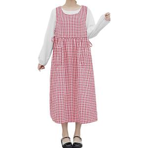 Plaid Aprons, Fresh Style Cotton Plus Size Women Side Vent Tether Stain Resistant Cover Up, XL