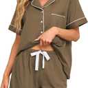 CF 100% Cotton Short Pajama Set Soft Button Down Pajamas Set Short Sleeve Sleepwear and Shorts with Pockets (Medium, Olive Green)