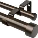 KAMANINA Double Curtain Rod for Windows 140 to 195 Inches (12-16 Feet), 1 Inch Heavy Duty Bronze Curtain Pole, Adjustable Double Rods with End Caps