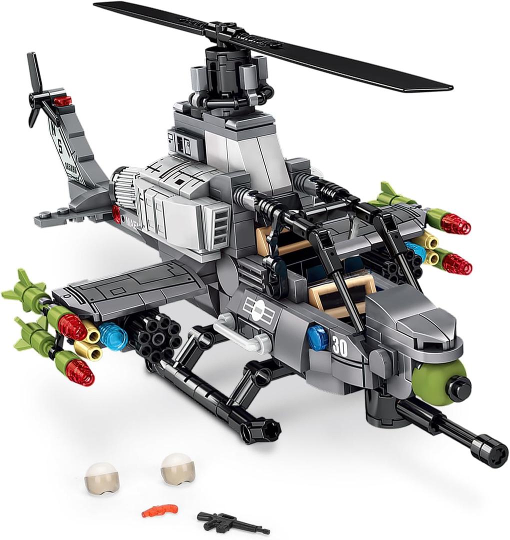 AH-1 Cobra Attack Helicopter Building Block Set, Compatible with Lego Plane Set, Combat Aircraft Model Kit for Adults & Teens (512+ Pieces)