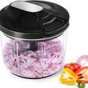 Pull String Food Chopper - Manual Vegetable Onion Cutter for Garlic, Carrot, Herbs - Easy to Clean Hand-Pull Kitchen Tool, Black