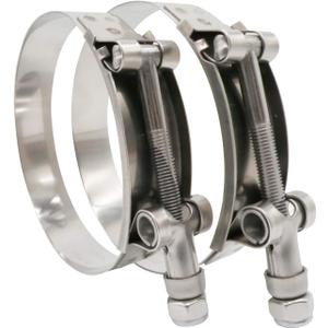 ROADFORMER 5" T-Bolt Hose O.D. Clamp: 122mm- 130mm (4.81" - 5.12") Hose Clamp for 5 inch Hose Outer Diameter, Stainless Steel Bolt and Band, Floating Bridge and Nylon Insert Locknut, 2 Pack
