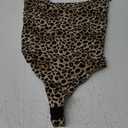 SUUKSESS Women Sexy Square Neck Thong Bodysuit Backless Cami Bodysuit Top (Small, Leopard)