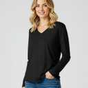 Real Essentials 4 Pack: Womens Cotton Long Sleeve V-Neck T-Shirts Soft Casual Lounge Tee Tops (M)
