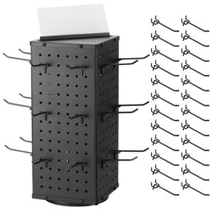 QWORK Rotating Metal Pegboard Display Stand 4-Sided Spinner with 24 Hooks for Jewelry, Craft & Retail Use