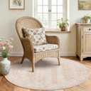 BILEEHOME Round Rug 4x4 Feet 4ft Washable Area Rug Boho Farmhouse Vintage Indoor Floor Cover,Floral Print Blush Pink Circle 4' Round Kitchen Living Room Bedroom Dining Room