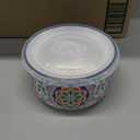 Ceramic Bowl with Lid: Microwave Safe Soup Containers Set of 4 for Meal Prep, Cereal, Salad, Picnic, Camping, Office Lunch, Kitchen Food Storage - 5 Inch, 20 oz, Design B