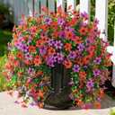Artificial Flowers for Outdoors Faux Hanging Plants Spring Summer Decoration, 2 Pcs Fake Silk Floral Realistic Outside Flowers UV Resistant No Fade for Planter Pot Porch Patio Window Yard Decor
