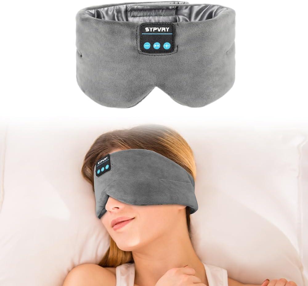 Sleep Eye Mask with Bluetooth Headphones, SYPVRY Wireless Headphones Bluetooth Silk Sleep Mask Blackout Blindfold, Bluetooth Eye Mask for Sleeping with Microphone (Grey)