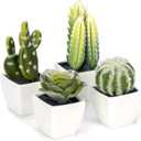 Artificial Mini Succulent & Cactus Plants in White Cube-Shaped Pots for Home Decor, Set of 4