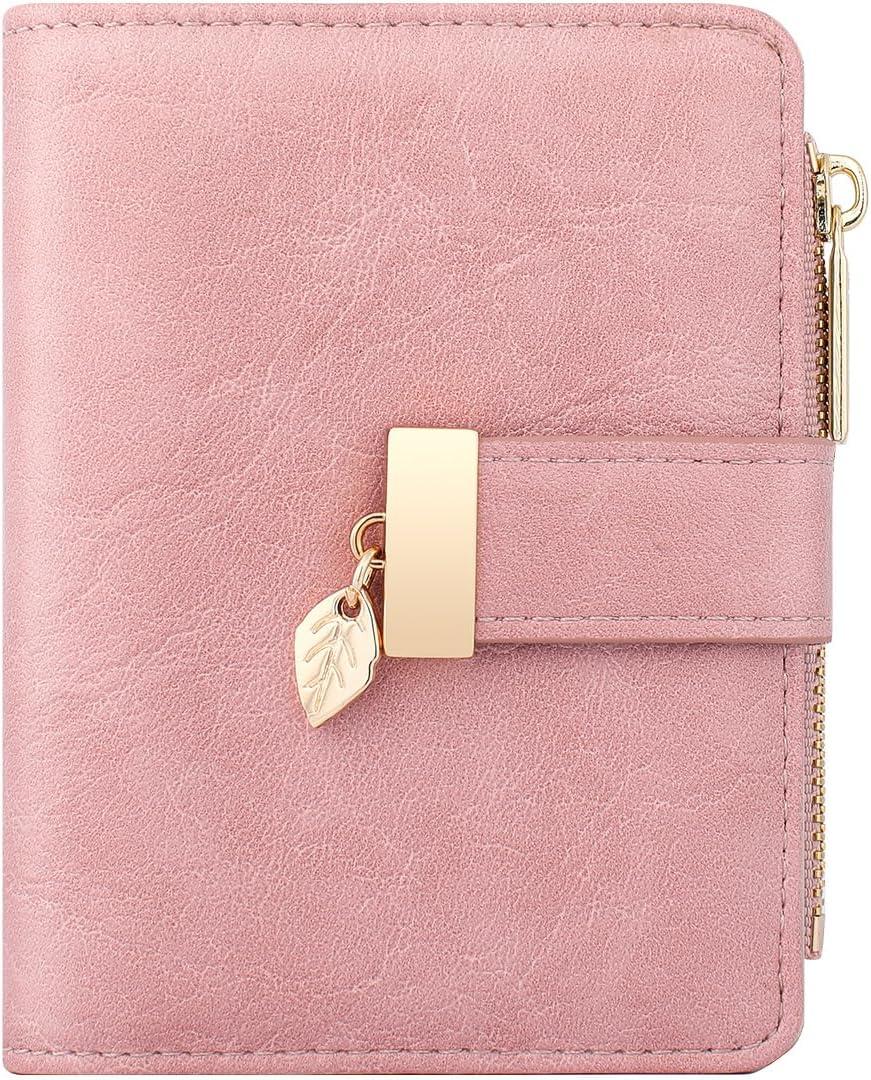Pomelo Best Wallet Women Large Capacity Bifold Wallets for Women Credit Card Holder 8 Card Slots with 2 ID Window Zipper Coin Pocket Rose