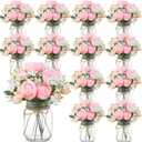 Zeyune 12 Sets Mason Jar Centerpiece Table Decorations, Artificial Peony Baby's Breath Flower Bouquets, Faux Flowers with Vase, Rustic Decor Gifts for Home, Wedding, Holiday (Light Pink)