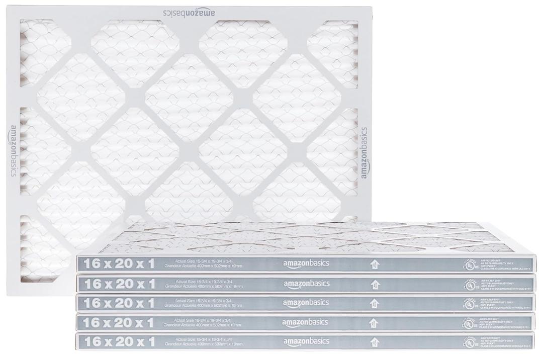 Amazon Basics 16x20x1 Air Filter 6-Pack, MERV 8 AC Furnace Filters, Allergy Control, Removes Dust, Lint and Pollen, Electrostatic (Actual Size: 15.75" x 19.75" x 0.75")