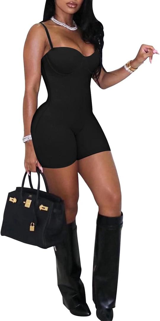acelyn Women's Sexy Sleeveless Jumpsuits Bodycon Rompers Y2k Bodysuit Club Outfits (Medium, Black)