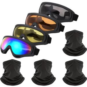 Motorcycle Goggles,4 Pack Dirt Bike ATV Motocross Riding Offroad Protective with 4 Pack Neck Breathable Bandana Mask for Men Women Kids Youth Adult (Yellow+colorful+orange+gray+4 Mask)