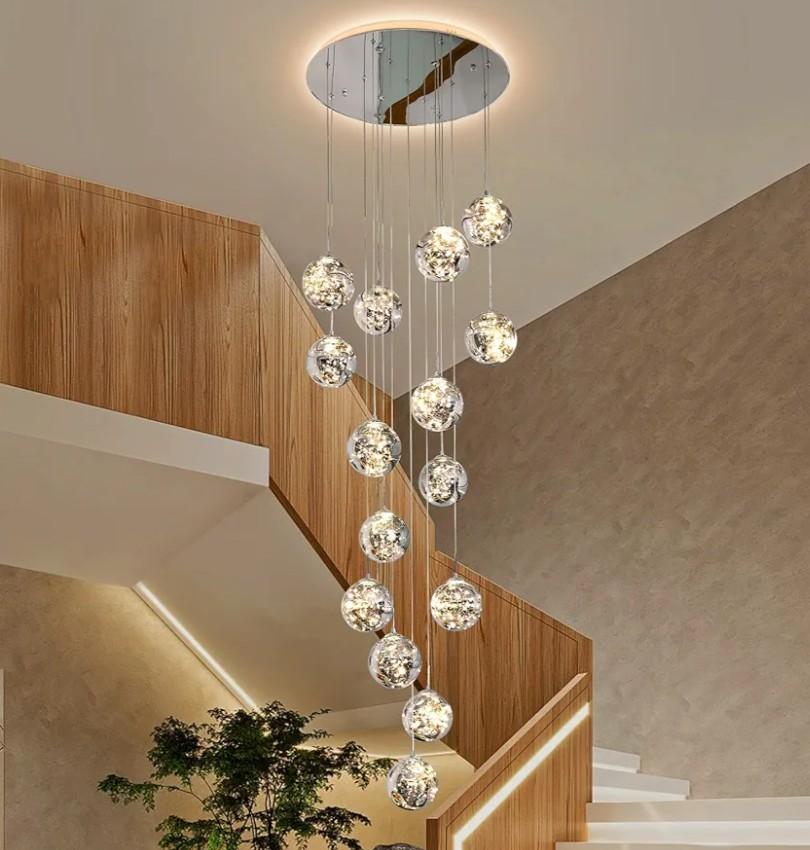 15-Light LED Staircase Chandelier Crystal Ceiling Lights Large Chandeliers for High Ceilings, Entryway Modern Lighting Fixture Villas and Stairs, Adjustable Length 23" W x100 H,75W 15-Light LED Staircase Chandelier Crystal Ceiling Lights Large Chandeliers for High Ceilings, Entryway Modern Lighting Fixture Villas and Stairs, Adjustable Length 23" W x100 H,75W