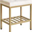 IBUYKE Rectangular Makeup Stool with Adjustable Feet and Storage Space, Footrest Chair, PU Vanity Seat, Multi-Use as Small Side Table or Ottoman, for Bedroom, White